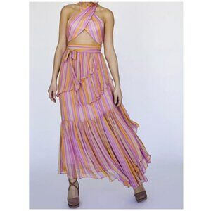 Free People Sunset Set Chiffon Maxi Skirt and Wrap Top Pink/Rose Size 8